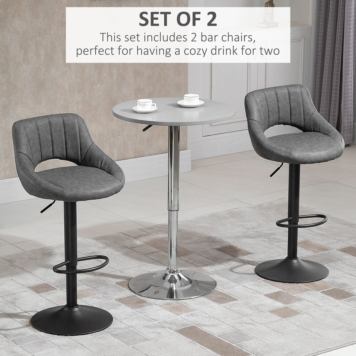 Bar Stools Set of 2, Swivel Counter Height Barstools with Adjustable Height and Cutout Back – view 4