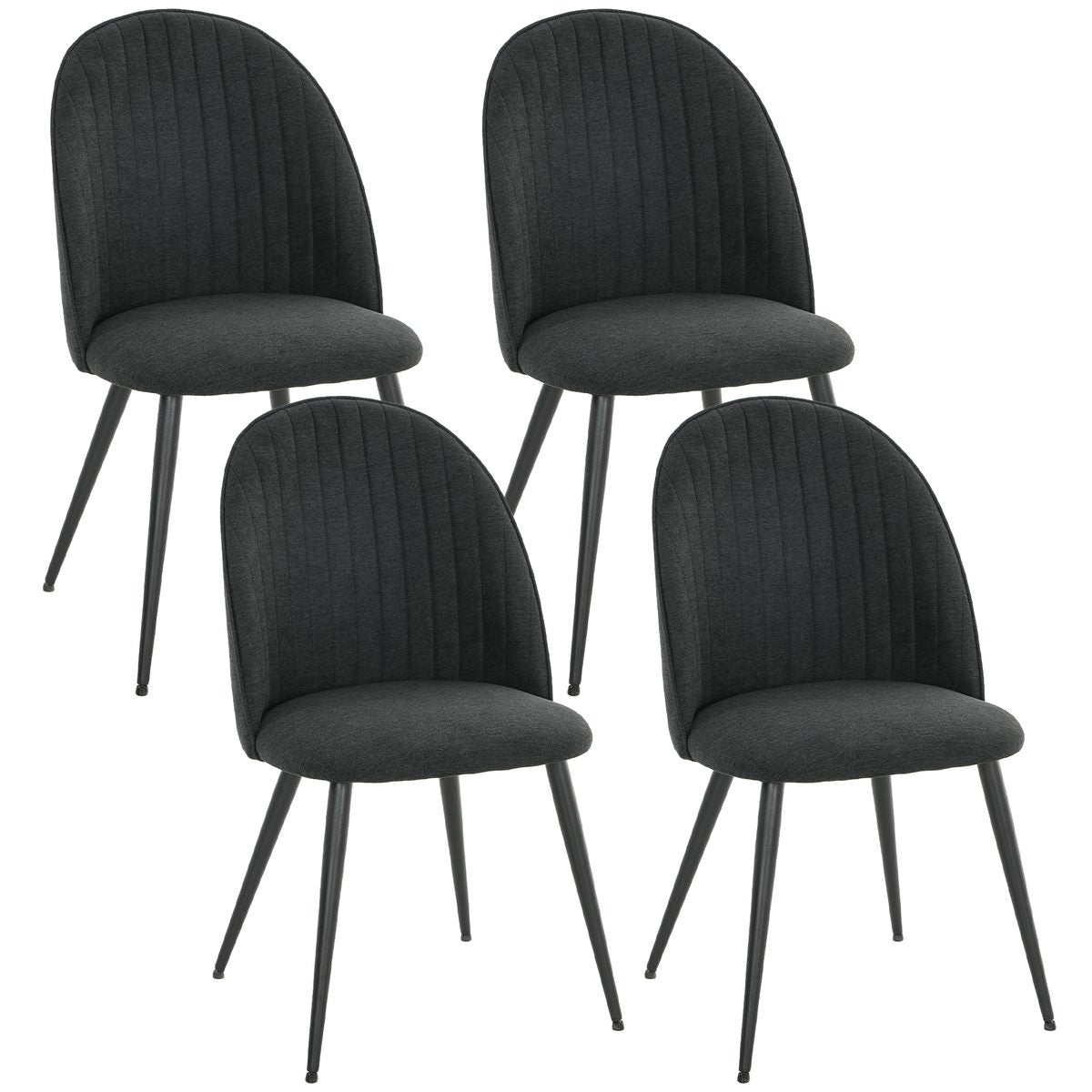  Set of 4 Modern Dining Chairs, Velvet Upholstered Kitchen Chairs with Steel Legs for Living Room, Black