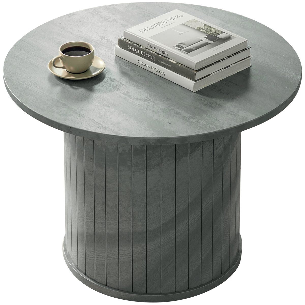  Round Coffee Table, 24" Center Table, Cement Grey