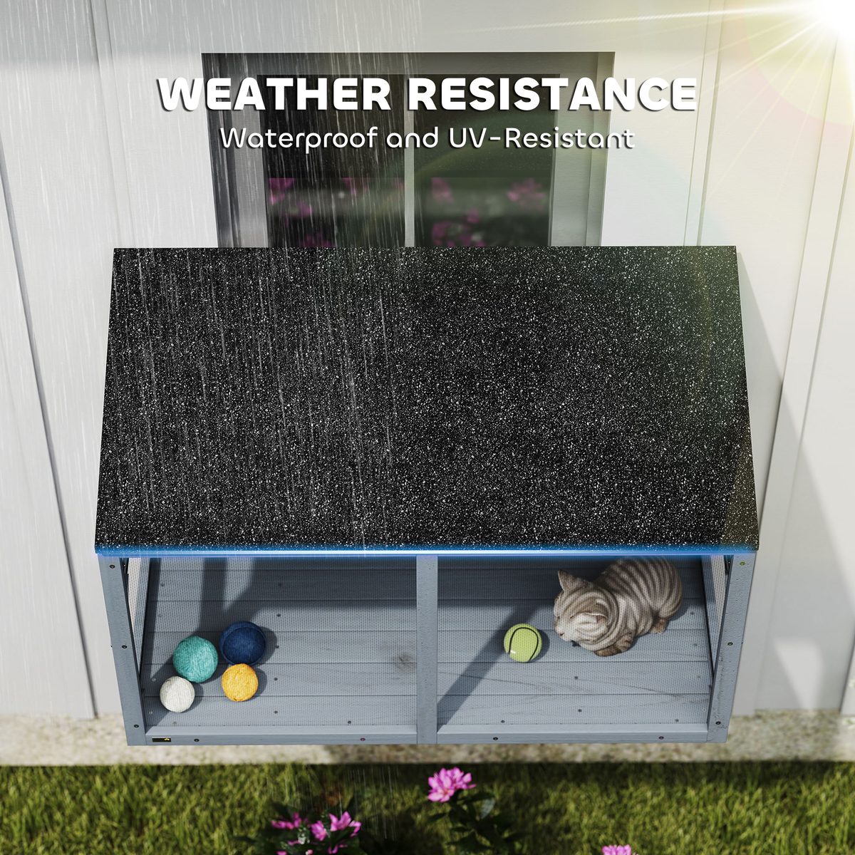  Catio Outdoor Cat Enclosure Expandable Wooden Cat House with 2 Doors for Window, 39.4"L