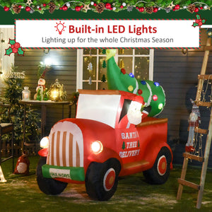  6ft Christmas Inflatable Santa Claus Driving A Truck with LED Lights, Blow-Up Outdoor LED Yard Display for Lawn, Garden, Party