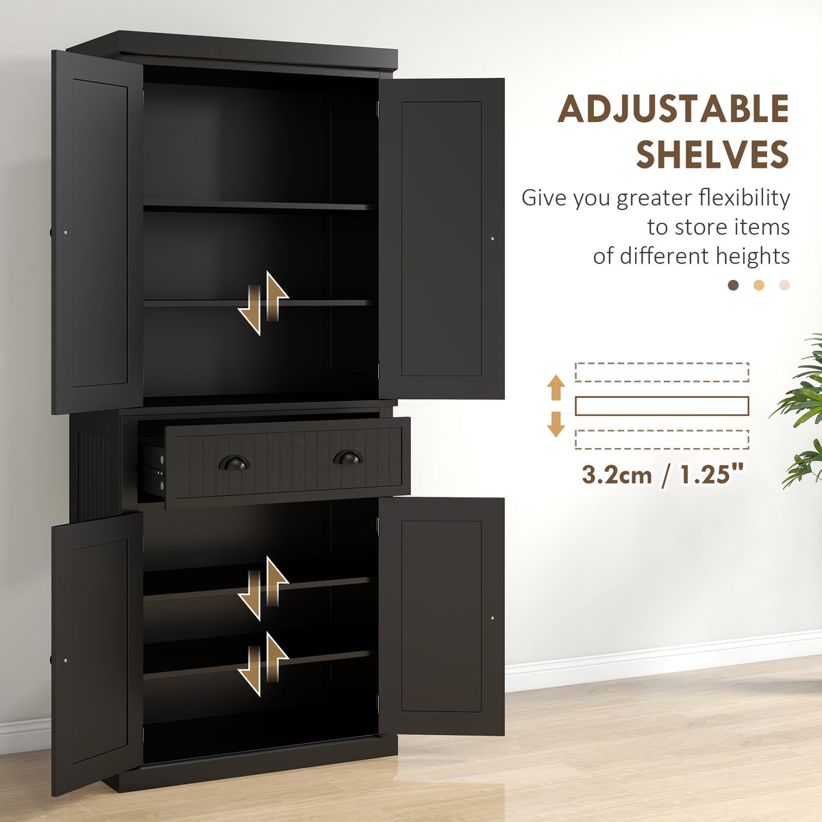  72" Kitchen Pantry, Freestanding Storage Cabinet with Drawer, Doors, Black