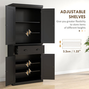 72" Kitchen Pantry, Freestanding Storage Cabinet with Drawer, Doors, Black