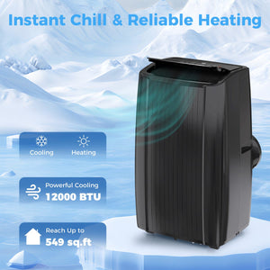  12000 BTU 5-in-1 Portable Air Conditioner with Cool, Heat, Dehumidifier, Fan, Sleep, WiFi Voice Control, Black