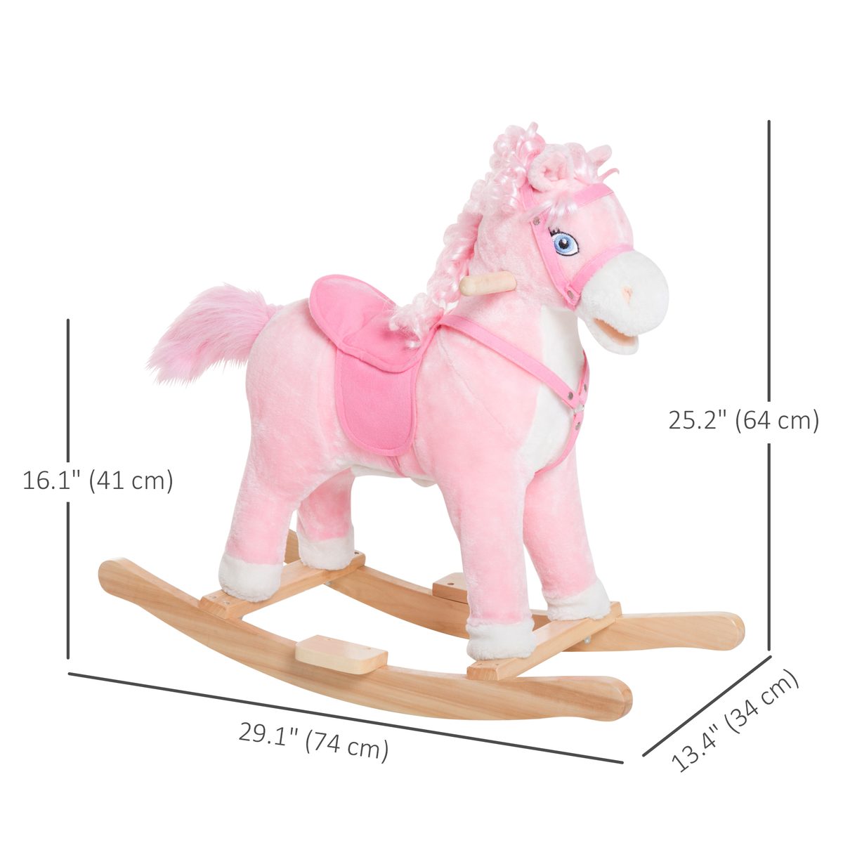 Qaba Kids Plush Rocking Horse Child Ride On Toy Rocker with Realistic Sounds Pink