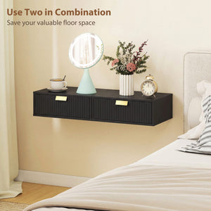  Modern Floating Nightstands Set of 2, Wall Mounted Bedside Tables with Wave Drawer Black