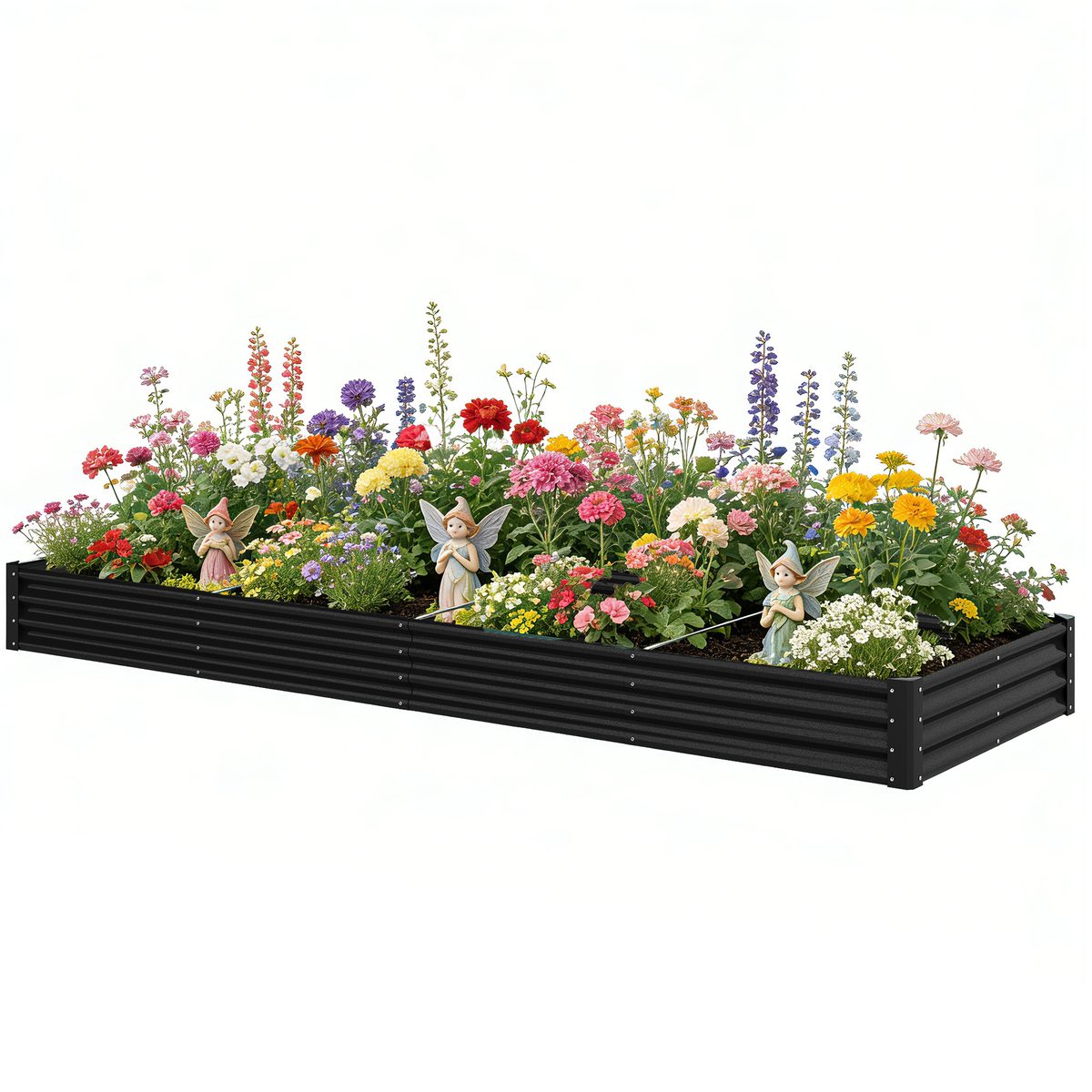 8 x 4 x 1ft Galvanized Raised Garden Bed, Reinforced Outdoor Planter Box with Open Bottom, Black