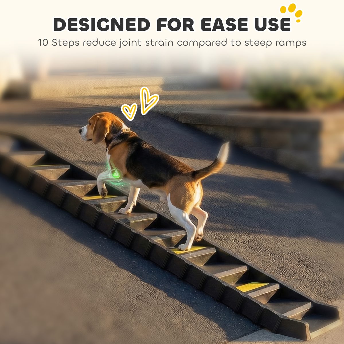 Foldable Dog Car Ramp, Dog Ramp with Anti-Slip Steps, Pet Stairs for Senior Pets to Access Cars and High Beds, Black