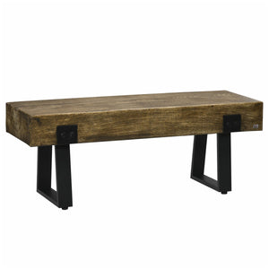  Outdoor Bench, Garden Bench with Metal Legs, Rustic Wood Effect Concrete, Indoor or Outdoor Use for Patio, Park, Porch and Lawn, Natural and Black