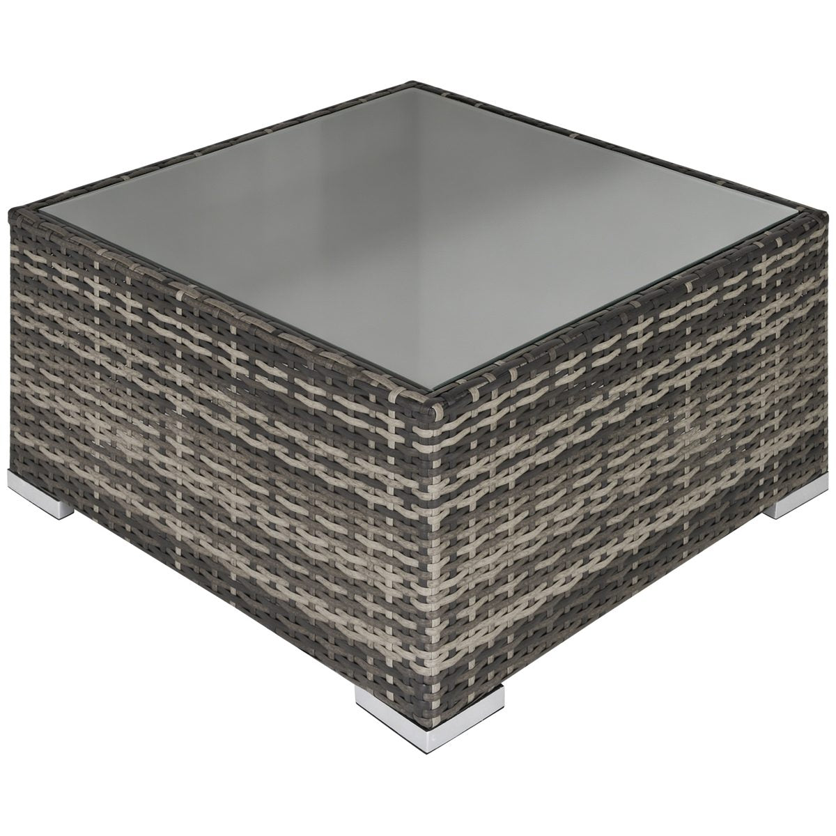  Rattan Garden Coffee Table, 25.6" Square Garden Rattan Table with Tempered Glass Top, Deep Grey