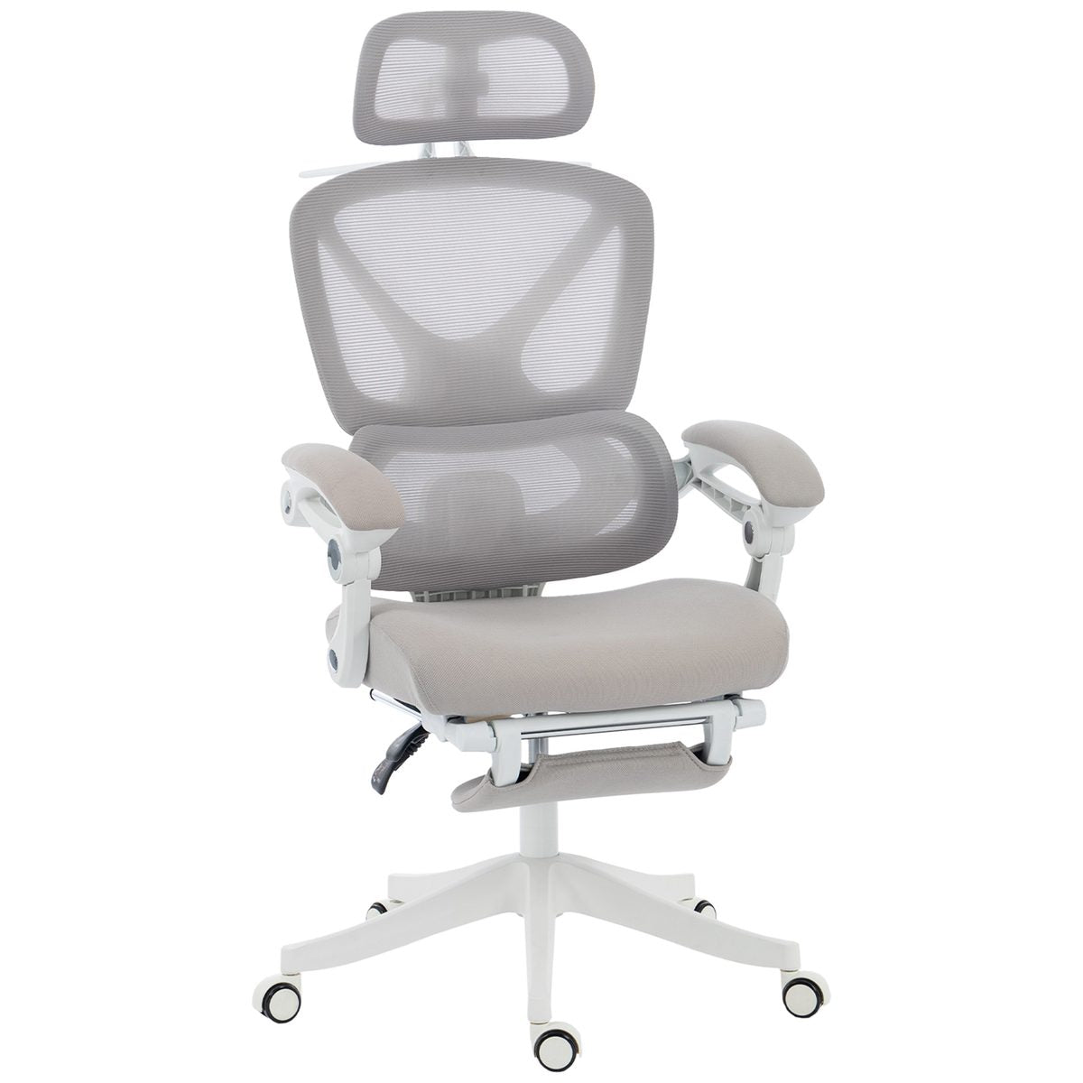  Mesh Desk Chair with Adjustable Headrest, Reclining Ergonomic Office Chair with Footrest, Light Grey