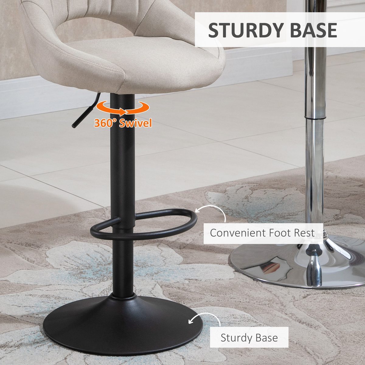 Bar Stools Set of 2, Swivel Counter Height Barstools with Adjustable Height and Cutout Back – view 6