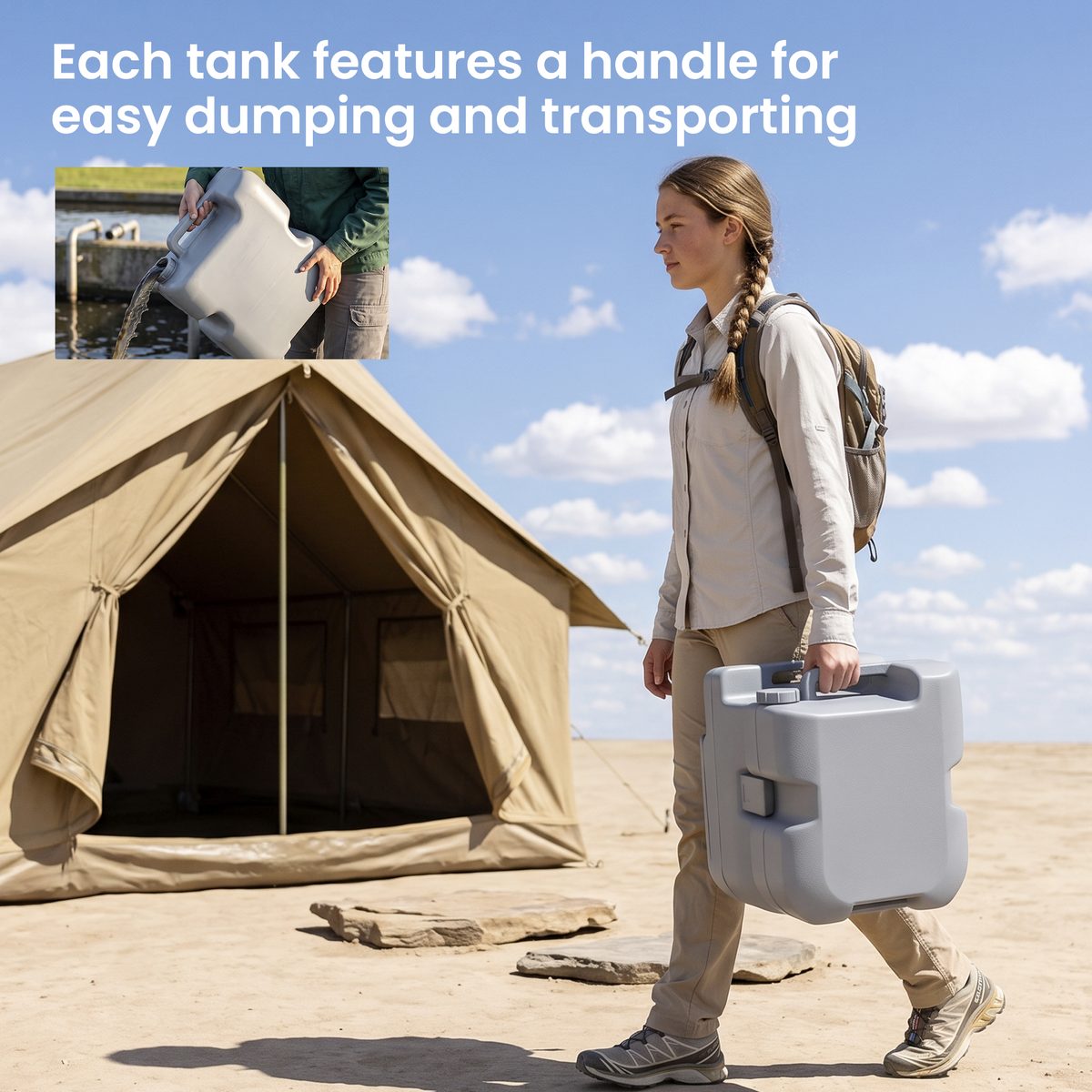  Portable Toilet for Adults, Travel Toilet with 2 Detachable Tanks, Camping Toilet for Trips, 5.3 Gallon (20L), Grey