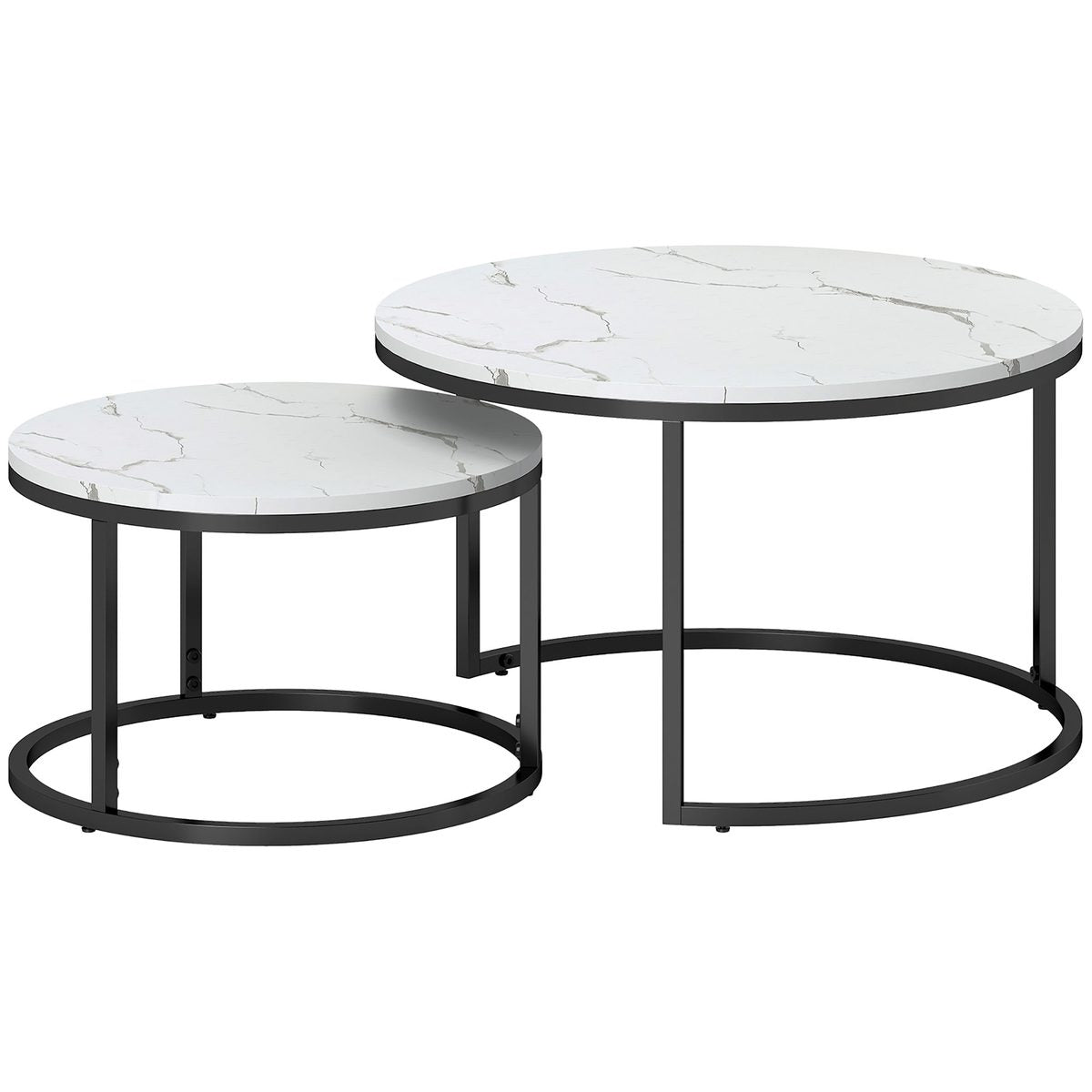  Modern Coffee Table Set of 2, Nesting Side Tables w/ Metal Base for Living Room Bedroom Office Faux Marbled White