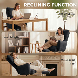  Office Chair with Foot Rest, Ergonomic Reclining Computer Gaming Chair w/ Snow Flannel Fabric, Thick Cushion, Black
