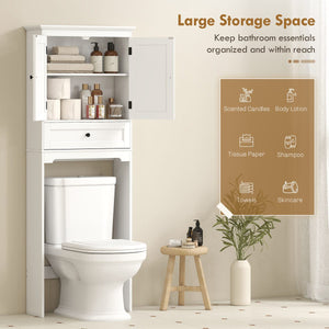  Over The Toilet Storage, Modern Bathroom Cabinet Over Toilet with Drawer, Cabinet and Adjustable Shelf, White