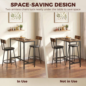  Bar Table Set Counter Height Barstools Set of 2 PU Cushioned Seats Rustic Brown