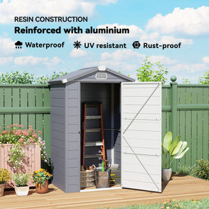  4.4' x 3.3' Plastic Garden Storage Shed with Latch Door, Vents, Sloped Roof, Grey