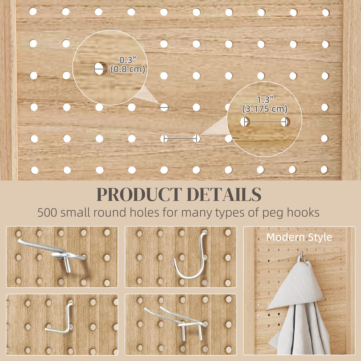  5.6 Ft. Tall 4-Panel Room Divider, Pegboard Panel Freestanding Folding Privacy Screen Panels, Partition Wall Divider for Indoor Bedroom Office, Natural