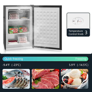  Upright Freezer, 3 Cu.Ft Mini Freezer with Reversible Single Door, Adjustable Thermostat for Home, Dorm, Black