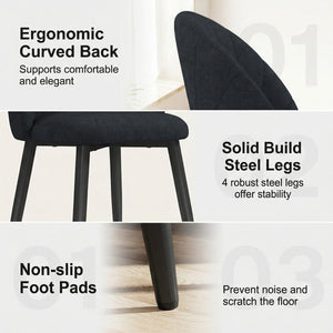  Modern Dining Chairs Set of 4, Upholstered Dining Room Chairs with Metal Legs, Shell Backrest, Padded Seat, Black