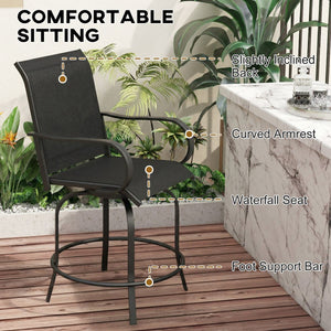 Outdoor Bar Stools Set of 2, 360° Swivel Bar Height Chairs, 26.8" x 29.5" x 48.4", Black