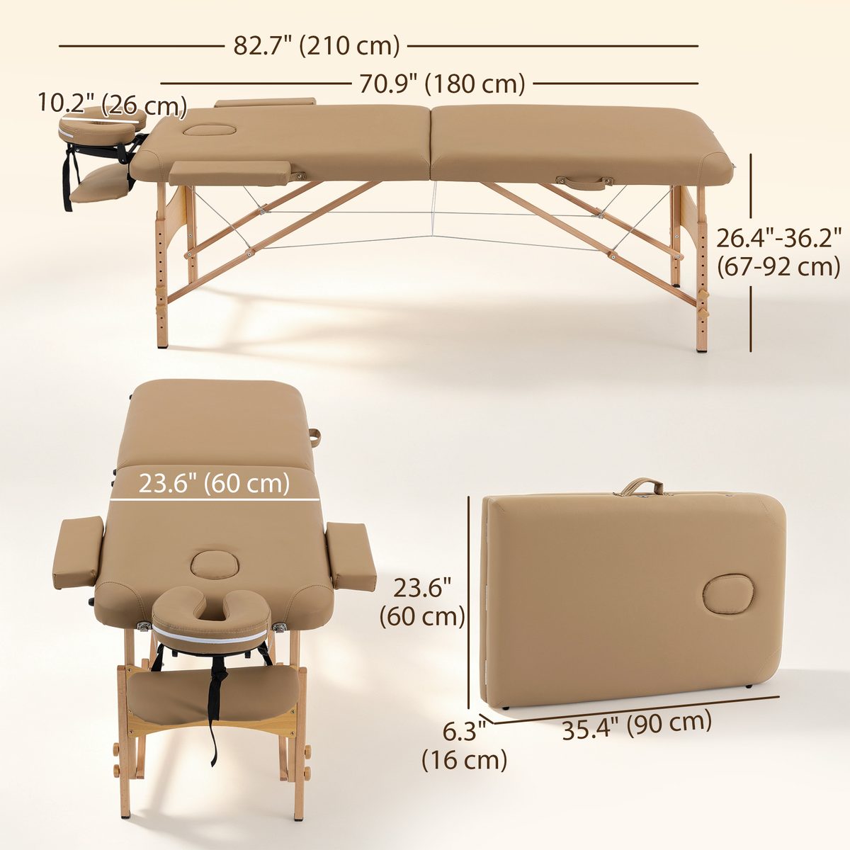  Height Adjustable Professional Salon Spa Facial Couch Bed, Portable Folding Massage Table, Light Brown