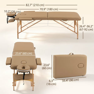  Height Adjustable Professional Salon Spa Facial Couch Bed, Portable Folding Massage Table, Light Brown