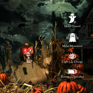  Halloween Animated Skeleton with Glowing LED Eyes, Animatronic Halloween Decorations, Battery Operated