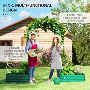  Metal Raised Garden Bed with Trellis for Climbing Plants, Galvanized Garden Bed Kit Outdoor Garden Box with Trellis