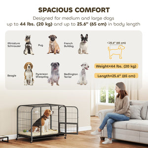  37 Inch Heavy Duty Dog Crate, Large Metal Dog Cage with Lockable Wheels and Removable Tray