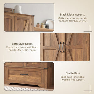  72" Farmhouse Pantry Cabinet with Adjustable Shelves, Kitchen Pantry Cabinet with 2 Doors, Brown