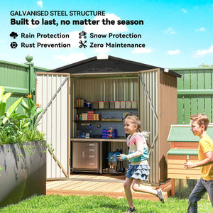  6.5' x 4'  Outdoor Storage Shed, Metal Garden Shed with Lockable Double Doors, 4 Vents, Brown