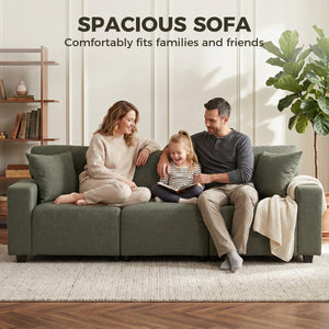  3 Seater Sofa with Storage Pockets, Modern Upholstered Couch with Pocket Springs, Green