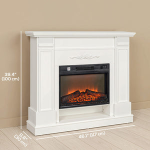  46" Electric Fireplace with Mantel and Shelf, 1400W Fireplace Heater with Realistic Log and Flame Effect, White