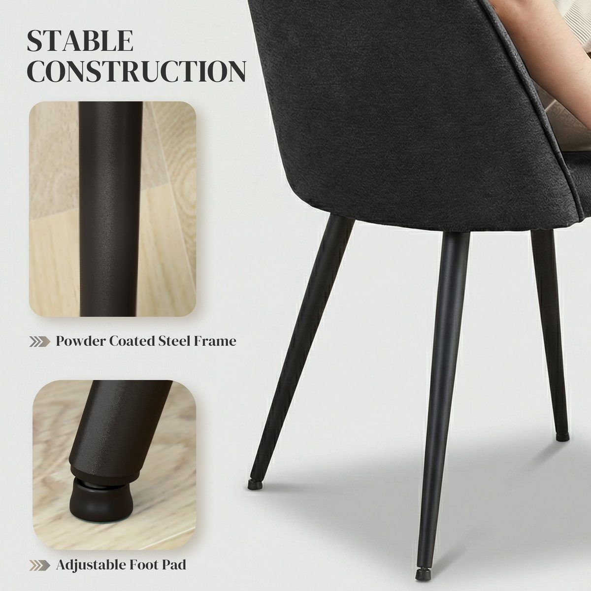  Set of 4 Modern Dining Chairs, Velvet Upholstered Kitchen Chairs with Steel Legs for Living Room, Black