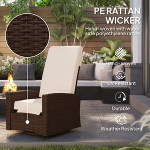  Outdoor Rattan Wicker Lounge Chair with Footrest & Soft Cushion for Patio, Garden, Backyard, Cream White
