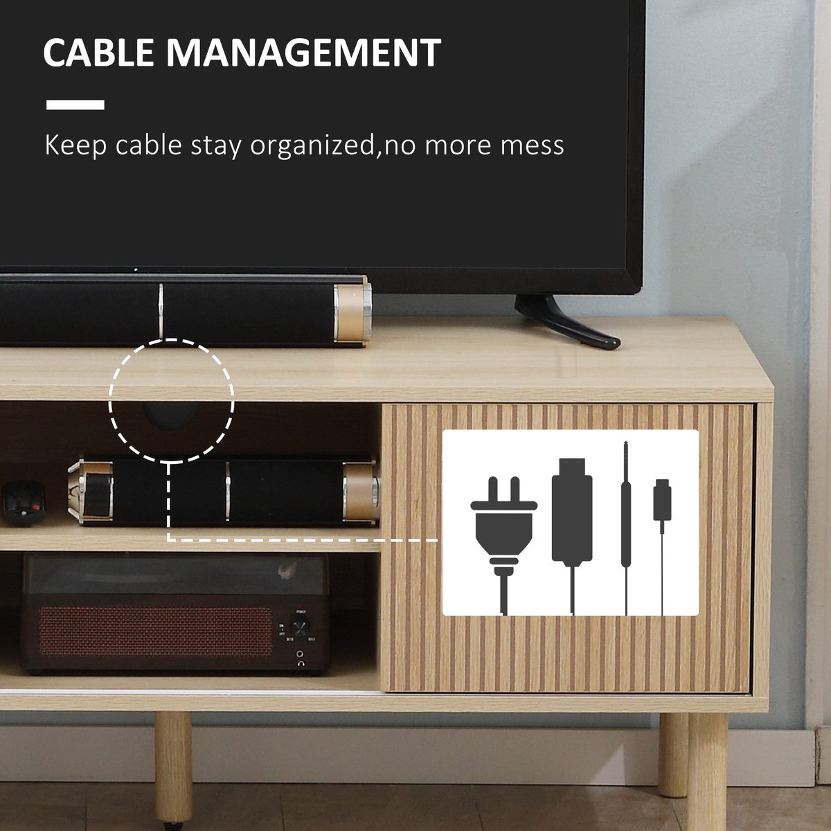  Modern TV Stand for TVs up to 50", TV Cabinet with Storage Shelves for Living Room, Natural