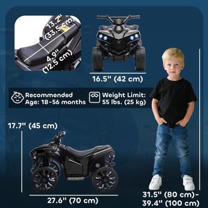 Qaba 6V Kids ATV, 4 Wheeler Electric Ride on Car with Music and LED Headlights, for Ages 18-56 Months Boys and Girls, Black