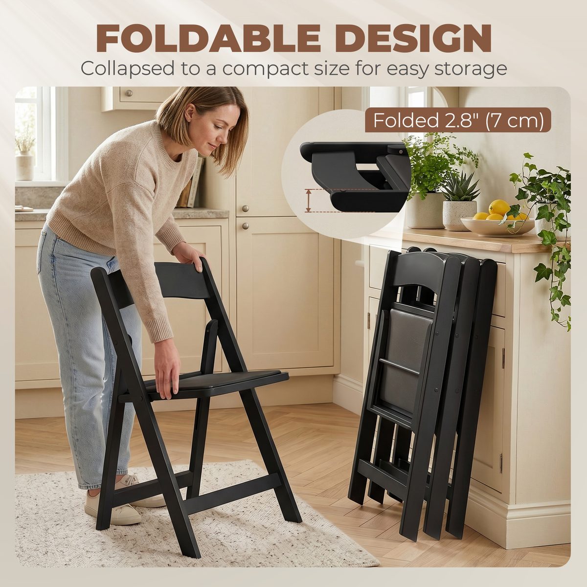  4 Pack Folding Chairs, Foldable Resin Chair with Padded Seat, Portable Indoor Outdoor Seat for Office Events Dining