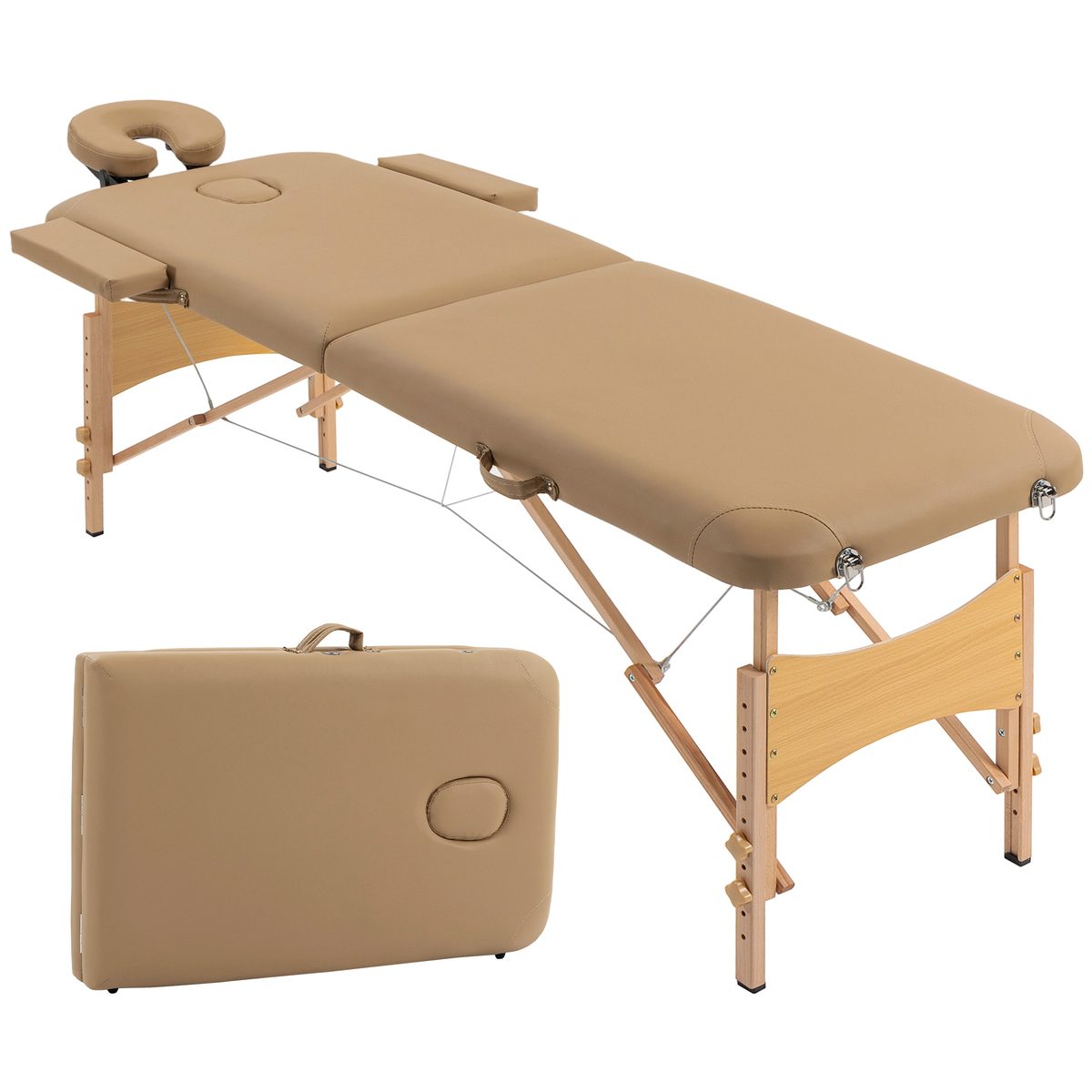 Height Adjustable Professional Salon Spa Facial Couch Bed, Portable Folding Massage Table, Light Brown