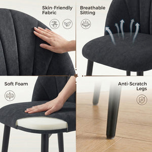  Modern Dining Chairs Set of 4, Upholstered Dining Room Chairs with Metal Legs, Shell Backrest, Padded Seat, Black