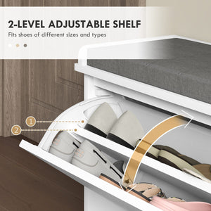  Shoe Storage with Seat, Upholstered Hallway Bench, Shoe Bench with Flip Drawer, Adjustable Shelf for 8-10 Pairs of Shoes