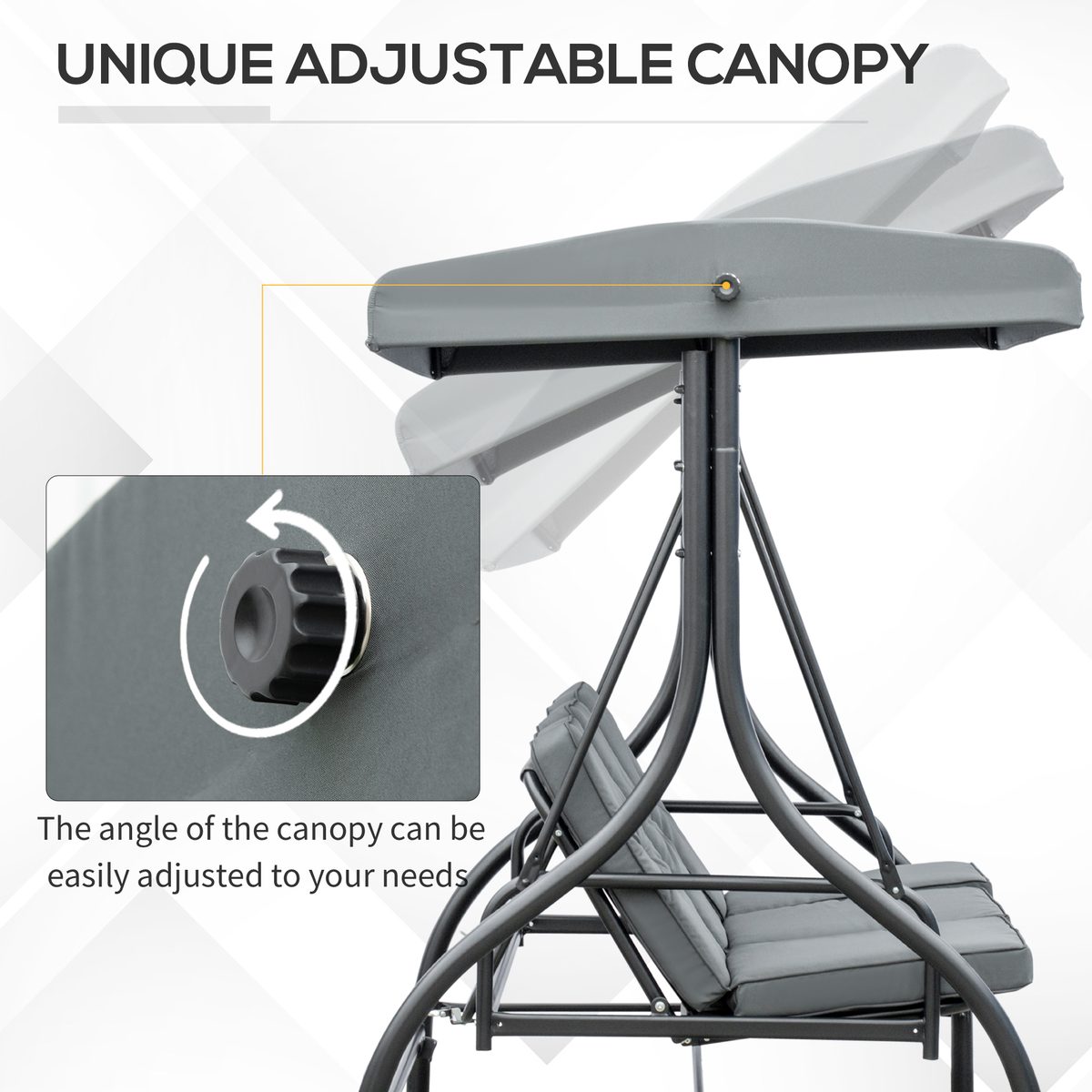  Convertible Patio Swing Bed with Canopy and Cushions, 3 Seater Porch Swing for Outdoor, Backyard, Garden, Dark Grey