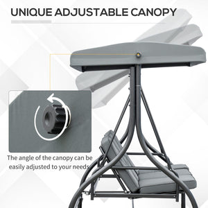  Convertible Patio Swing Bed with Canopy and Cushions, 3 Seater Porch Swing for Outdoor, Backyard, Garden, Dark Grey