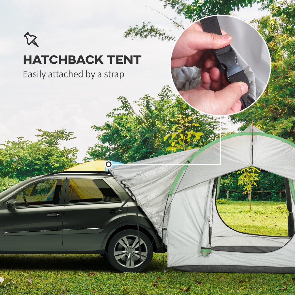  2000mm Waterproof SUV Tent, Car Tent with 3 Doors and Mesh Window, for 5-6 Person Camping Travel, Grey and Green