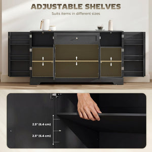  55" Modern Kitchen Storage Cabinet with Drawer, Adjustable Shelves, Small Kitchen Pantry with Door Racks, Black