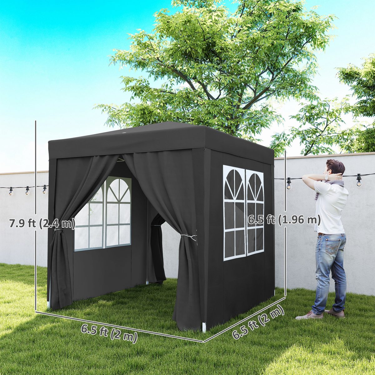  6.6'x6.6' Pop Up Canopy Tent with Sidewalls, Instant Sun Shelter Camping Gazebo with Carry Bag, Black