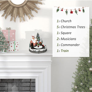  Desktop Christmas Decoration, Christmas Village Houses with Rotating Train, Battery Operated, Multicolored