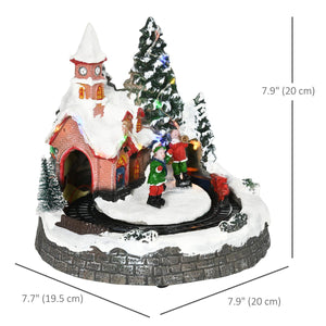  Desktop Christmas Decoration, Christmas Village Houses with Rotating Train, Battery Operated, Multicolored